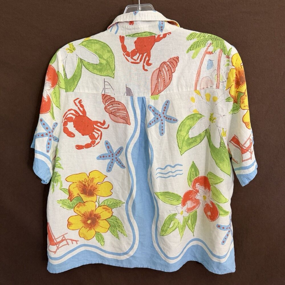 Calypso St. Barth Coastal Seashell Floral Beach Linen Blend Blouse Sz M Top - Picture 4 of 6